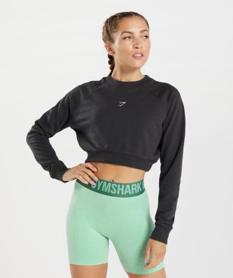 Women's Gymshark Training Cropped Sweatshirts Black | CA 57A1D0